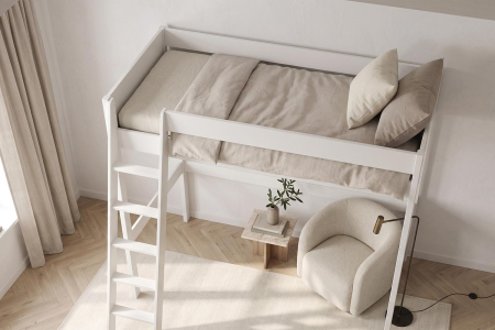 Lit mezzanine 1 place en pin massif Rimini – Blanc