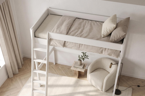 Lit mezzanine 1 place en pin massif Rimini – Blanc