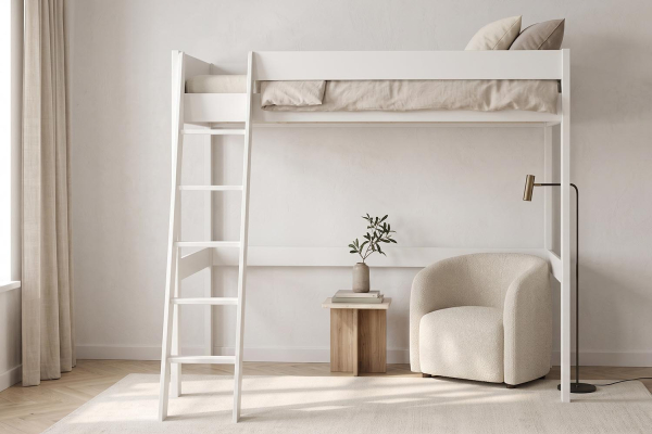 Lit mezzanine 1 place en pin massif Rimini – Blanc