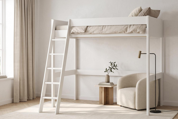 Lit mezzanine 1 place en pin massif Rimini – Blanc