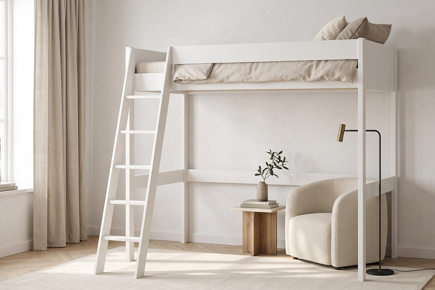 Lit mezzanine 1 place en pin massif Rimini – Blanc