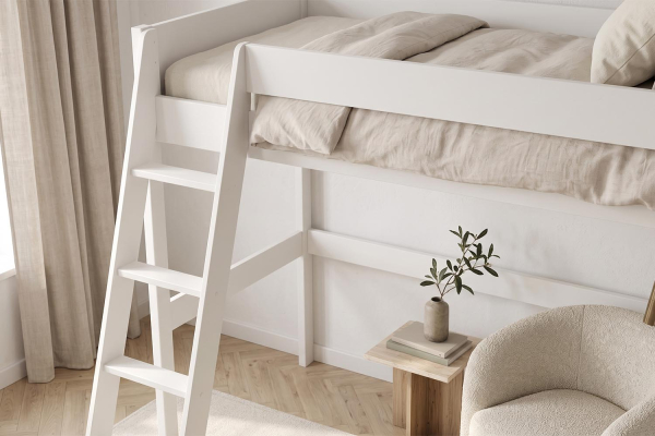 Lit mezzanine 1 place en pin massif Rimini – Blanc