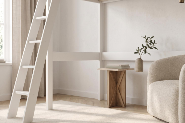 Lit mezzanine 1 place en pin massif Rimini – Blanc