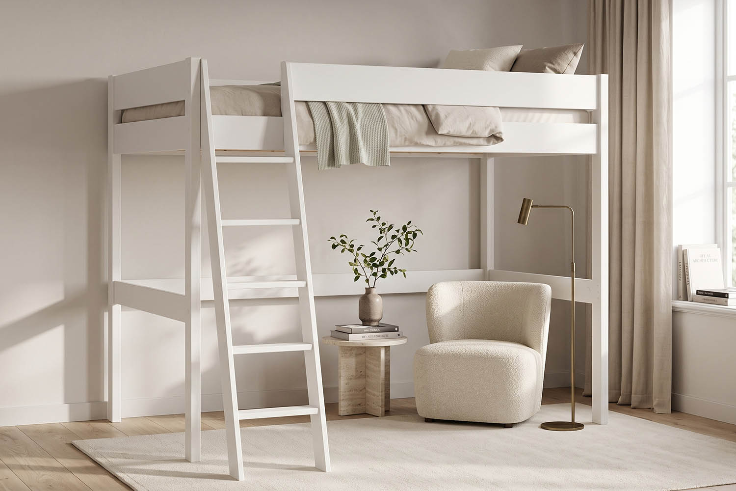 Lit mezzanine 2 places Rimini 140x190 | Pin massif blanc FSC