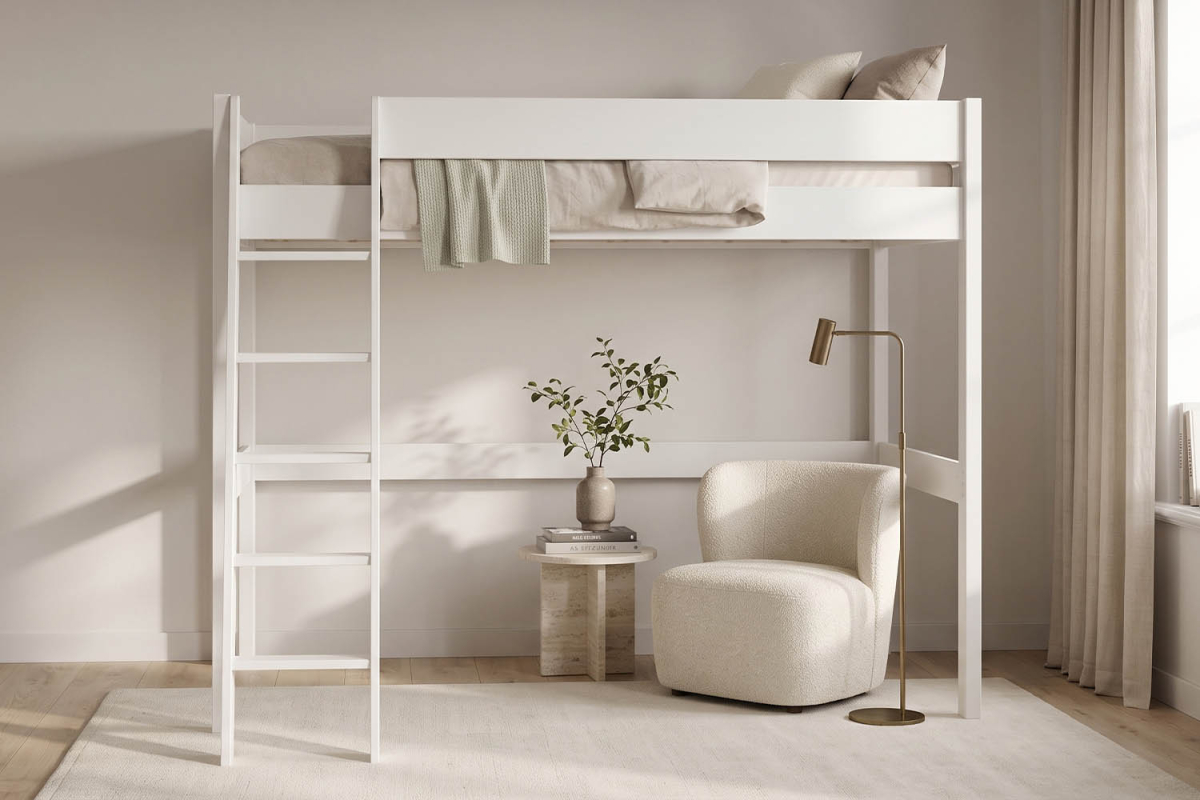 Lit mezzanine 2 places Rimini 140x190 | Pin massif blanc FSC