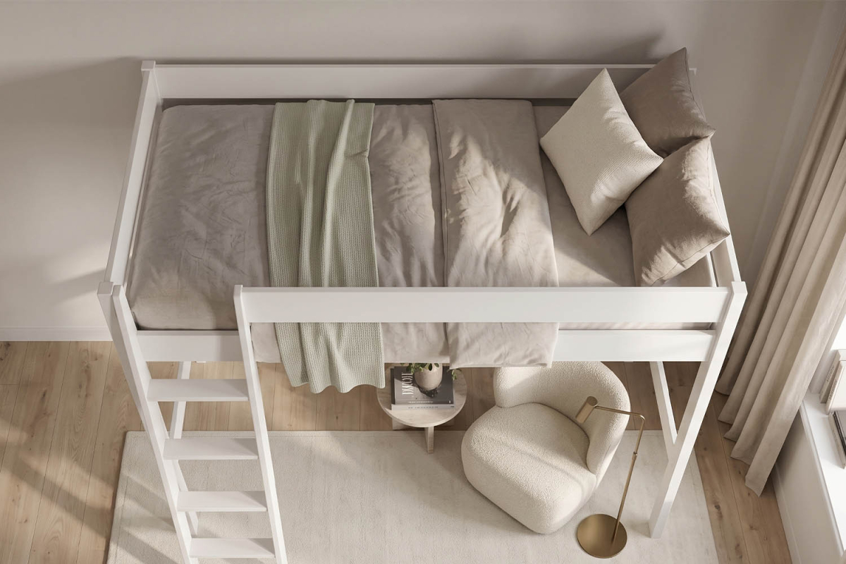 Lit mezzanine 2 places Rimini 140x190 | Pin massif blanc FSC