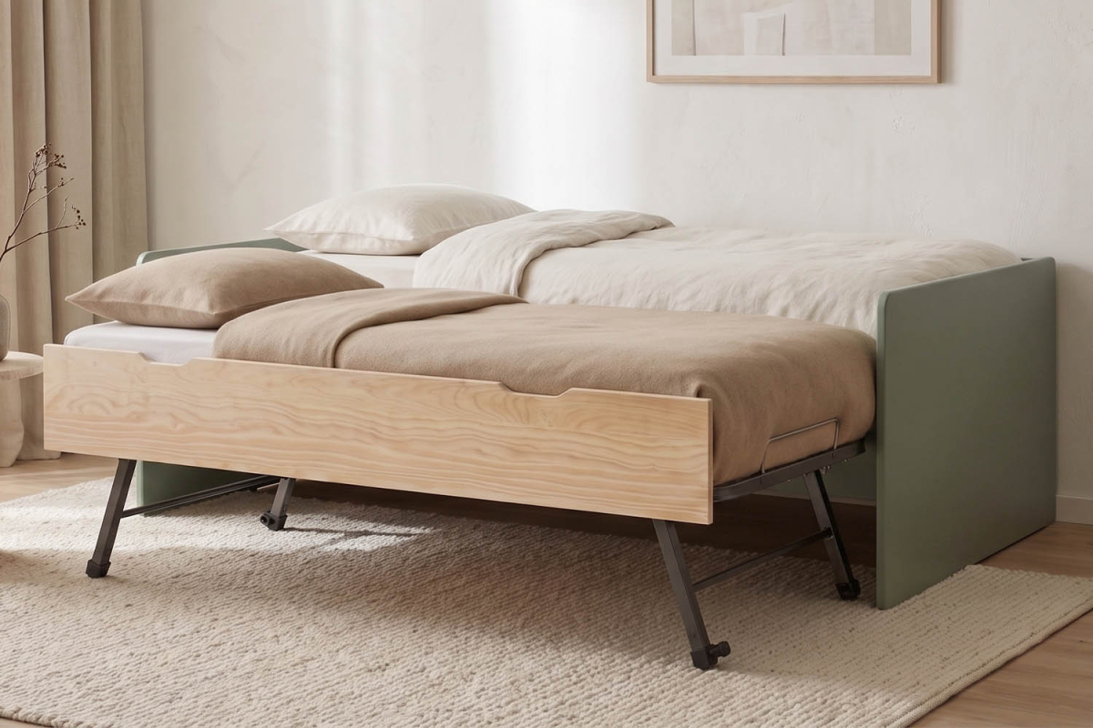 Lit gigogne banquette Nina 90x190 | Pin massif, conçu en France