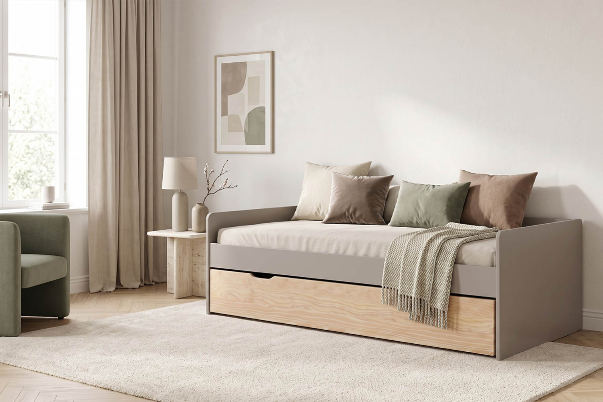 Lit gigogne banquette Nina 90x190 | Pin massif, conçu en France