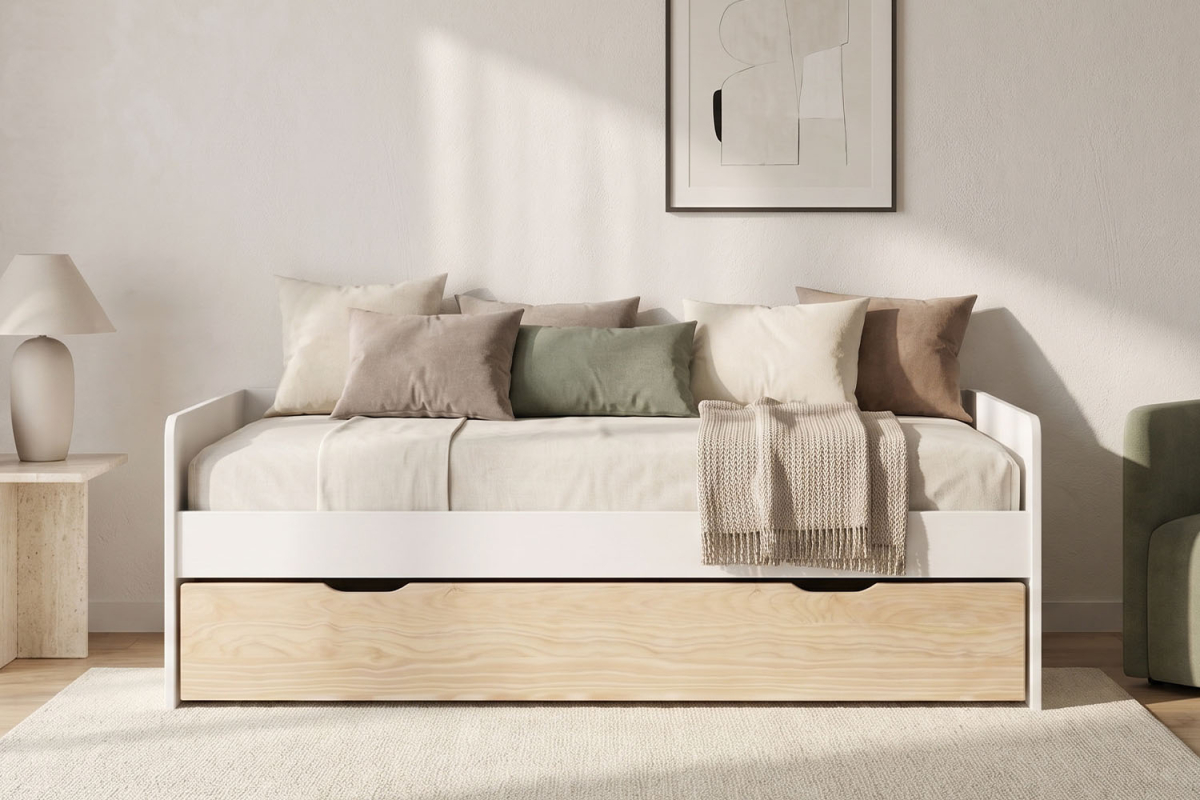 Lit gigogne banquette Nina 90x190 | Pin massif, conçu en France