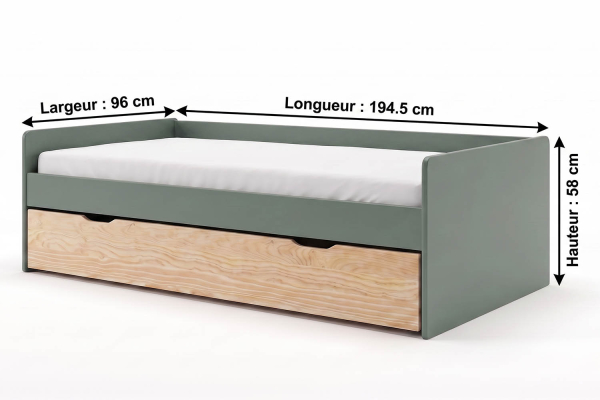 Lit gigogne banquette Nina 90x190 | Pin massif, conçu en France
