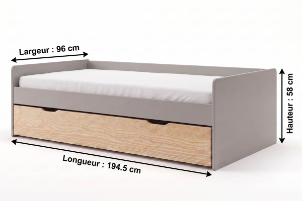 Lit gigogne banquette Nina 90x190 | Pin massif, conçu en France