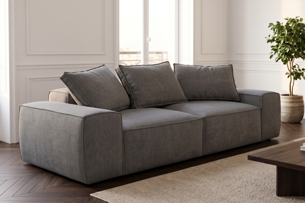 Canapé fixe Bali – 3 places, tissu lisse