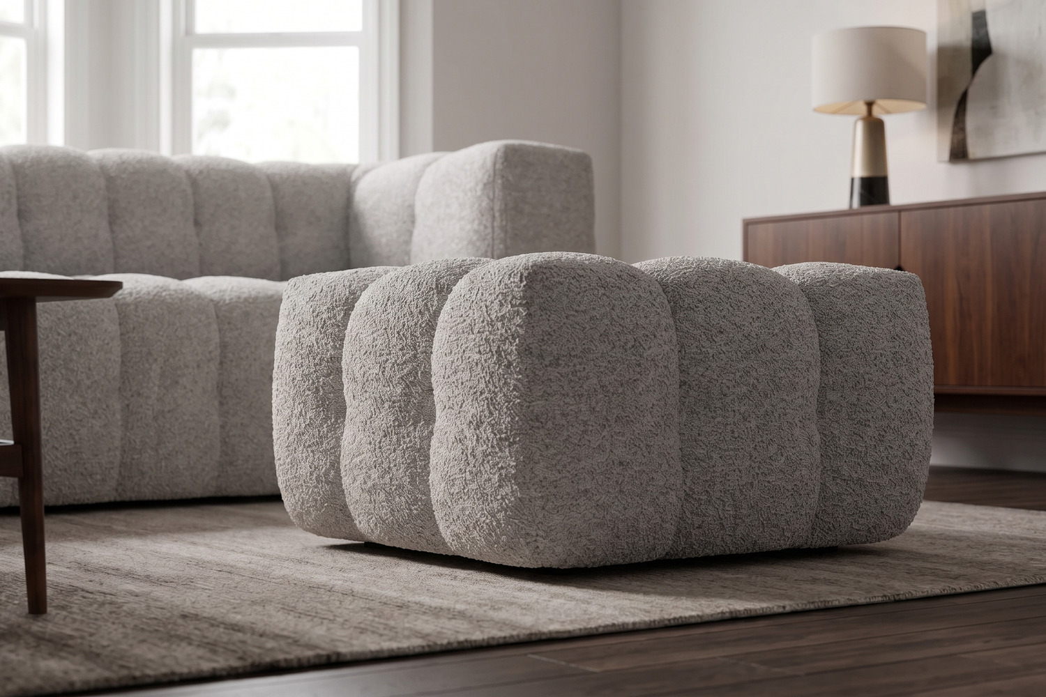 Pouf Cloud – Tissu bouclette, confort et design