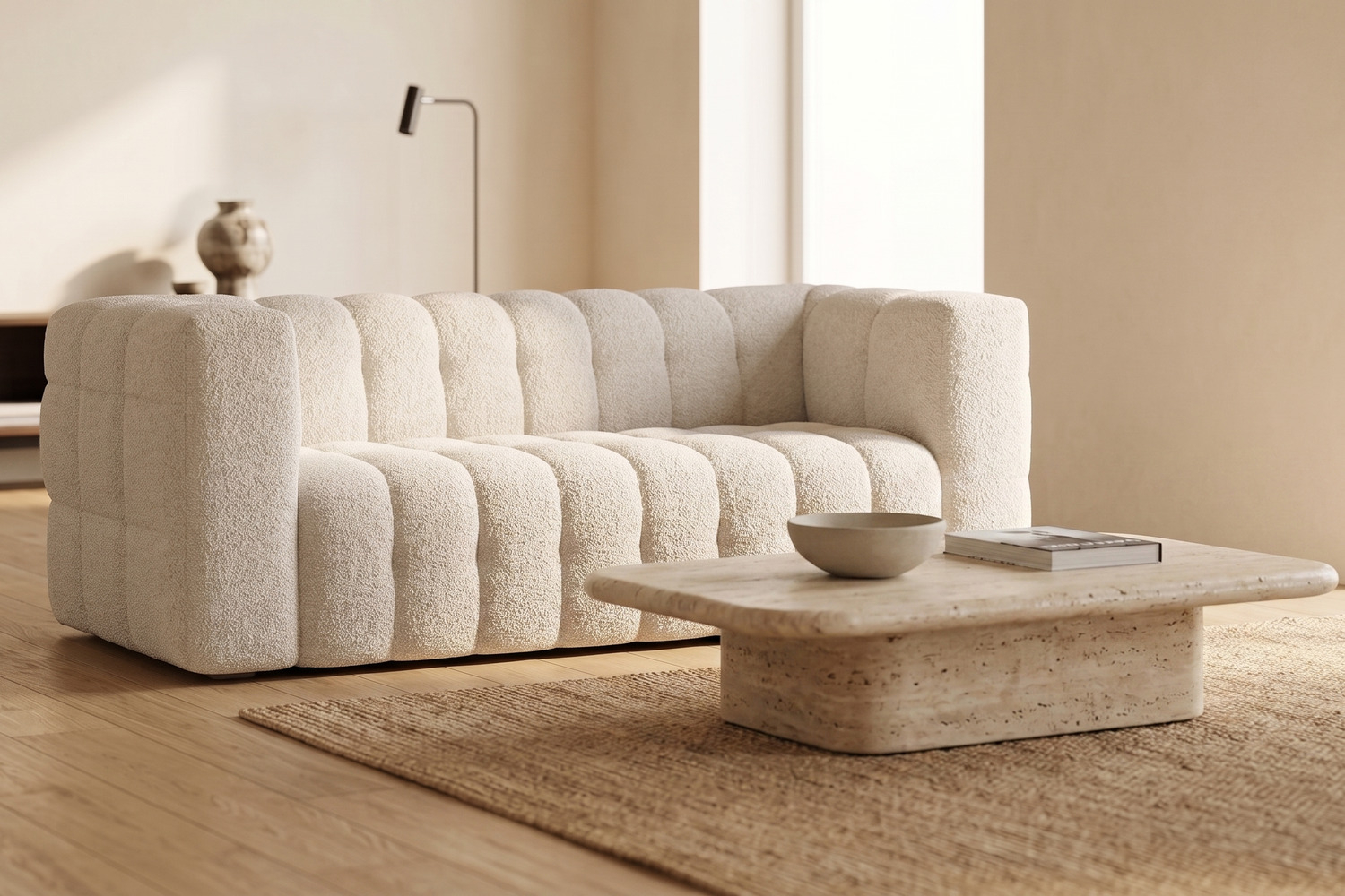 Canapé fixe 3 places Cloud – Tissu bouclette élégant, design italien