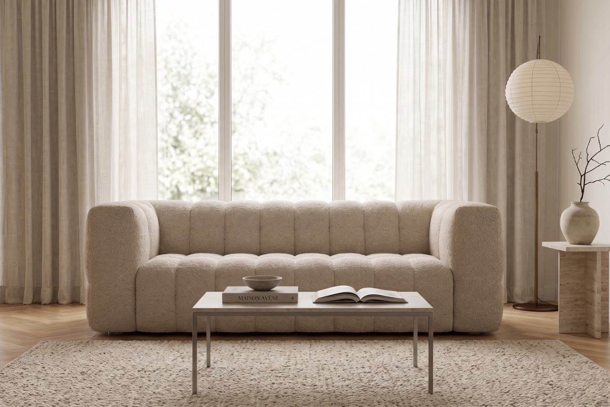 Canapé fixe 3 places Cloud – Tissu bouclette élégant, design italien