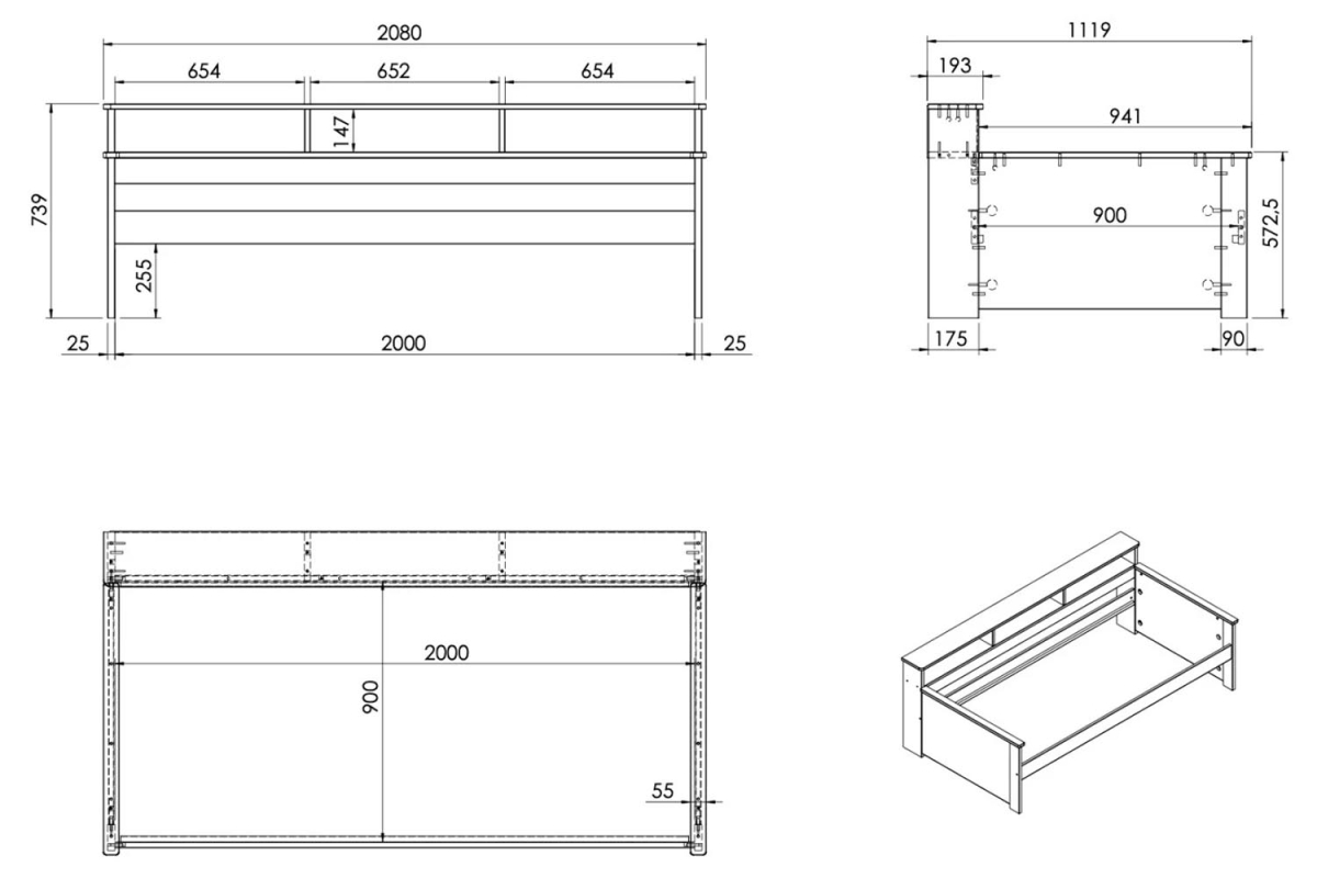 Lit banquette avec rangement en bois Milo 90x200 – Design pratique
