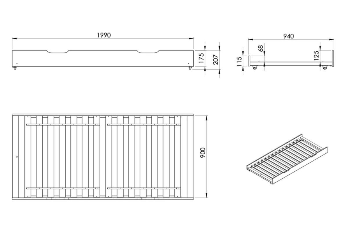 Lit banquette avec rangement en bois Milo 90x200 – Design classique