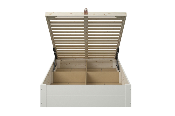 Lit coffre en bois massif blanc – Rangement optimal et finition premium
