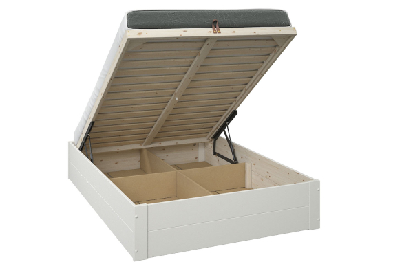 Lit coffre en bois massif blanc – Rangement optimal et finition premium