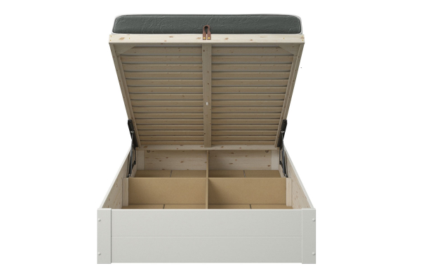 Lit coffre en bois massif blanc – Rangement optimal et finition premium