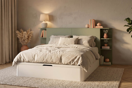 Lit coffre 160x200 blanc avec tête de lit Milla | 100% français