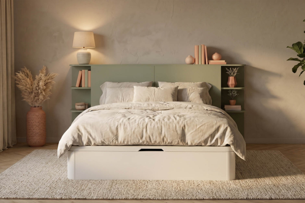 Lit coffre 160x200 blanc avec tête de lit Milla | 100% français