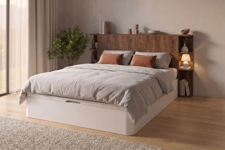 Lit coffre 160x200 blanc avec tête de lit Milla | 100% français