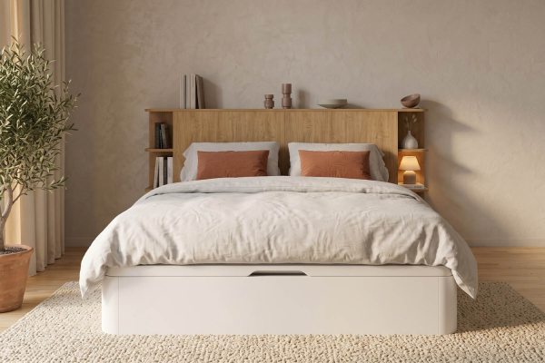 Lit coffre 160x200 blanc avec tête de lit Milla | 100% français