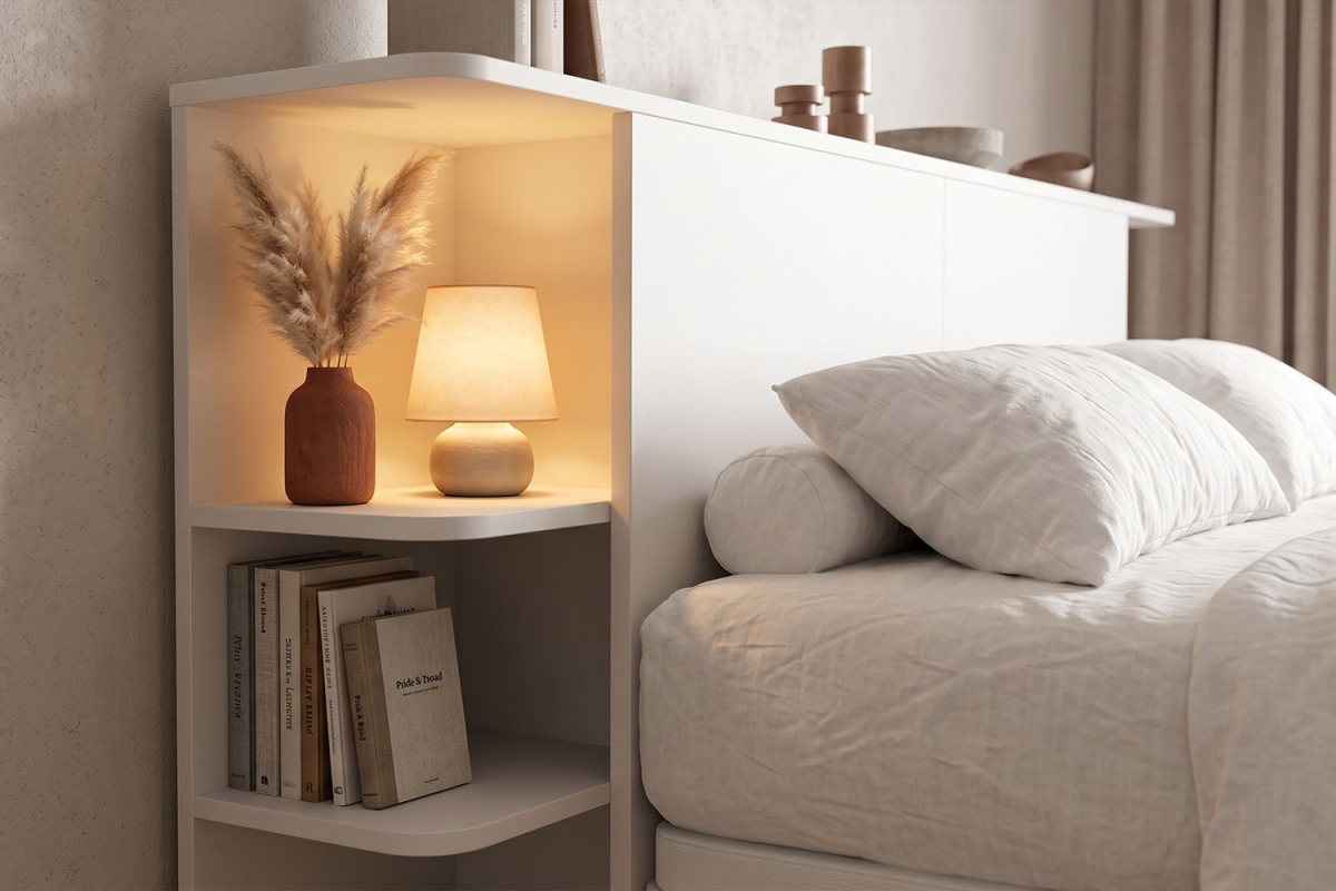 Lit coffre 160x200 blanc avec tête de lit Milla | 100% français