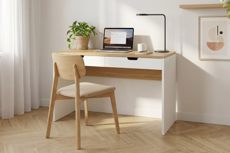 Sofia desk with 2 drawers | 100% made in France, white or slate & oak