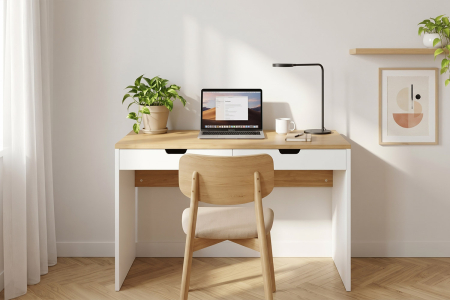 Sofia desk with 2 drawers | 100% made in France, white or slate & oak