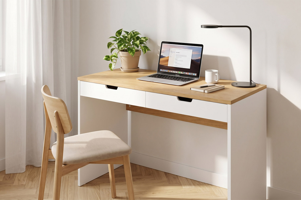 Bureau met 2 laden Sofia | 100% Frans, eiken met wit of leigrijs