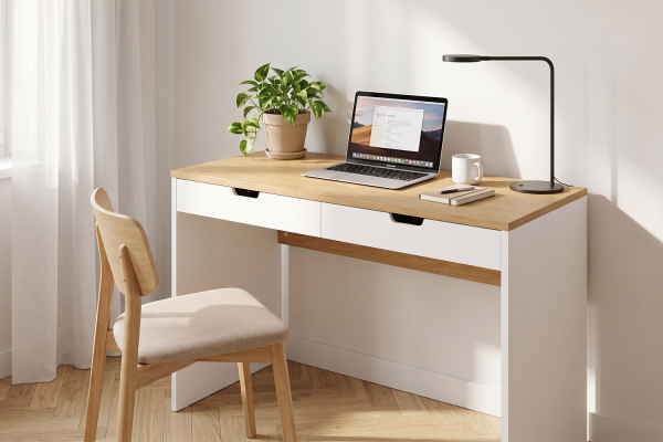 Sofia desk with 2 drawers | 100% made in France, white or slate & oak