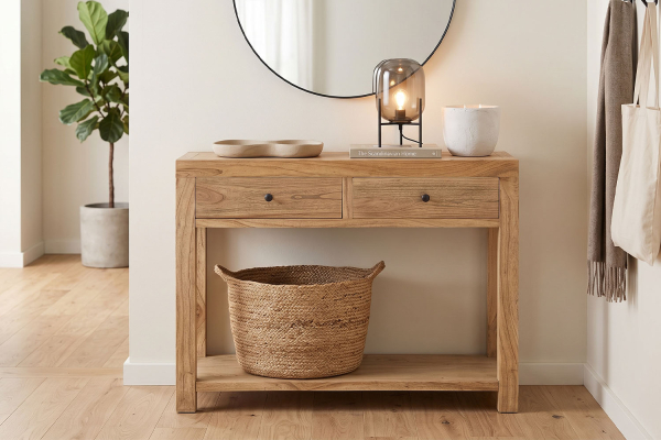 Console 2 tiroirs en bois massif Lior – Style et rangement discret