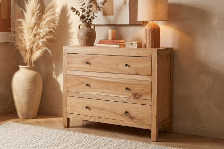 Cómoda de 3 cajones de madera maciza Lior – Elegancia y almacenaje