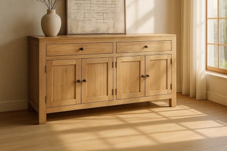 Dressoir Lior 140 cm – De charme van mindihout, met opbergruimte