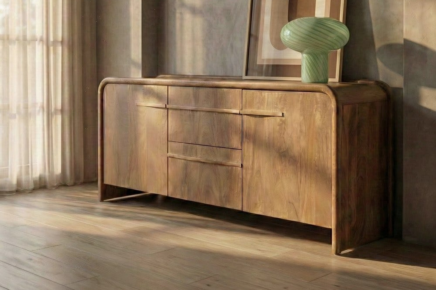 Buffet 165 cm Luan – Courbes douces, rangement généreux