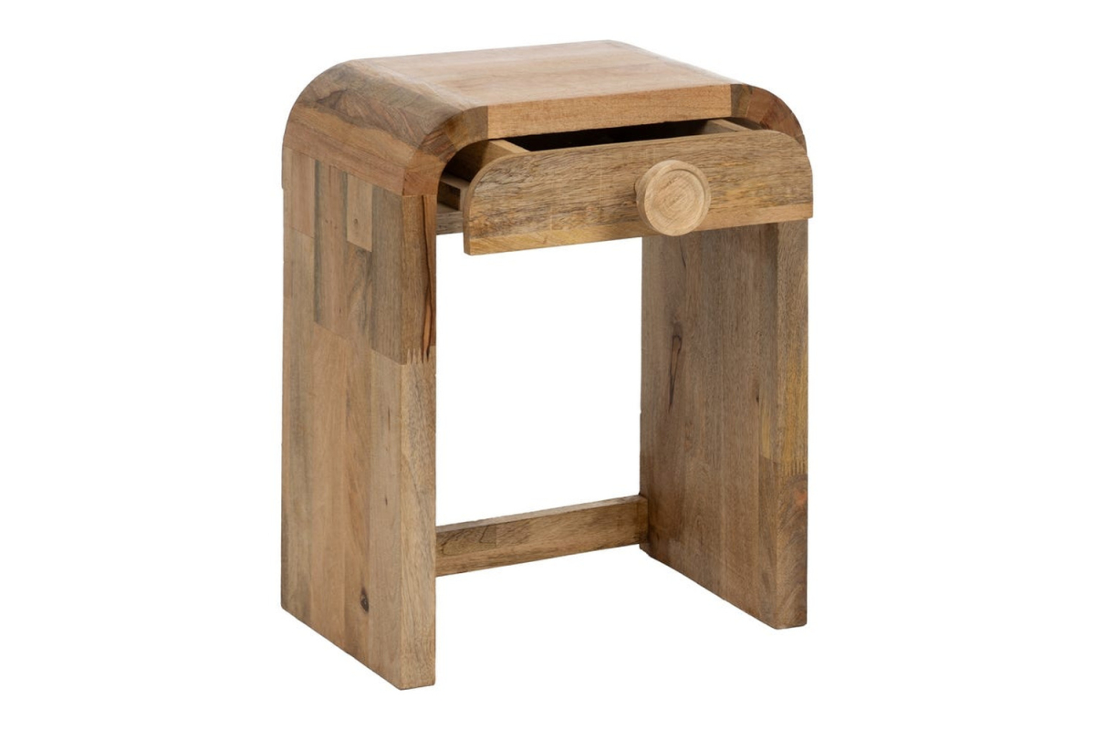 Mesita de noche de madera de mango Almar – El encanto de las curvas suaves