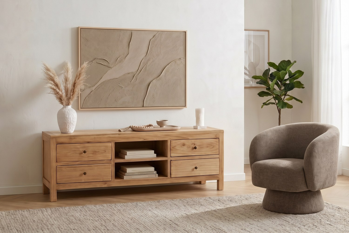 Meuble TV Lior en mindi massif, 150 cm | Maison Aveni
