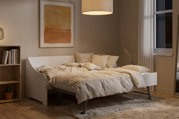 Uitschuifbed Anouk in bankvorm 80x200 | Hout en Franse productie
