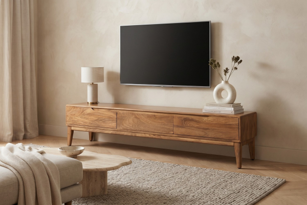Mueble de TV en madera maciza de mango – Estilo refinado para su espacio multimedia