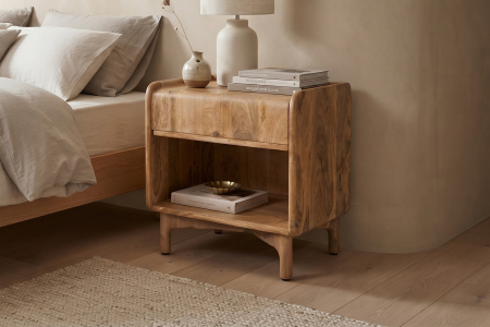 Comodino con 1 cassetto in legno massello di mango Orval – Eleganza del legno naturale