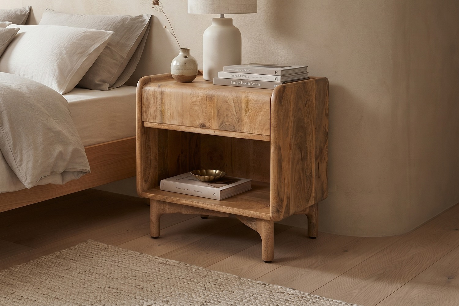 Orval one-drawer solid mango wood nightstand – Natural wood elegance