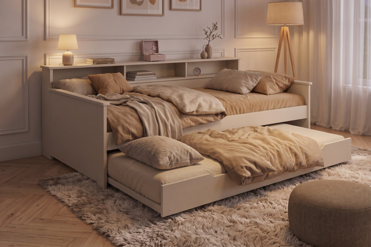 Letto estraibile Milo con vani e mensola | Maison Aveni