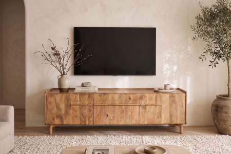 Meuble TV en manguier massif – Style raffiné pour salon d’exception