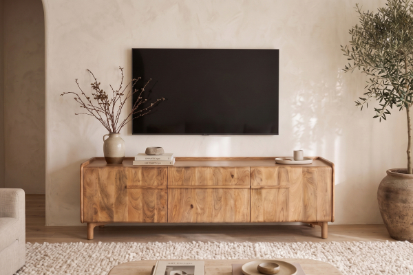 Mueble de TV de madera maciza de mango – Estilo refinado para el salón