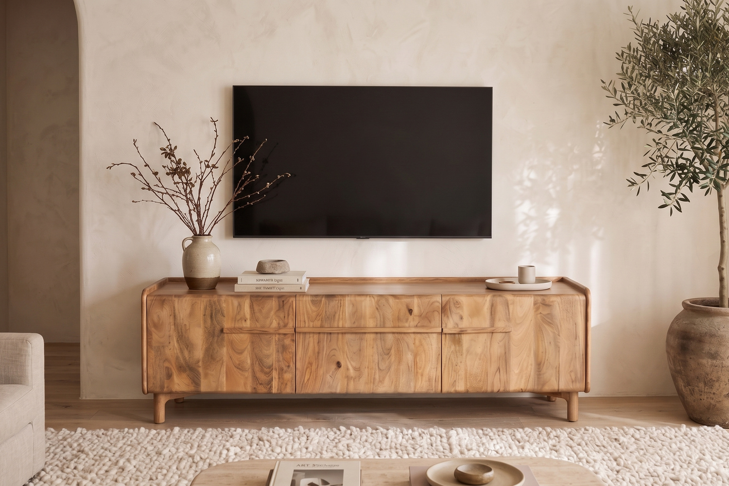 Mueble de TV de madera maciza de mango – Estilo refinado para el salón