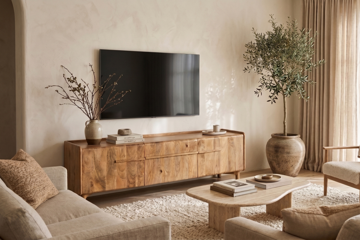 Mobile TV in legno massello di mango – Stile raffinato per il soggiorno