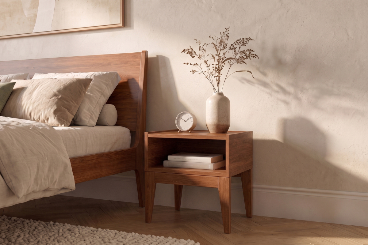 Eden varnished solid beech nightstand | Maison Aveni