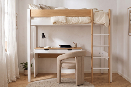 Hochbett Nina 90 × 190 cm | Massives Kiefernholz & französische Fertigung